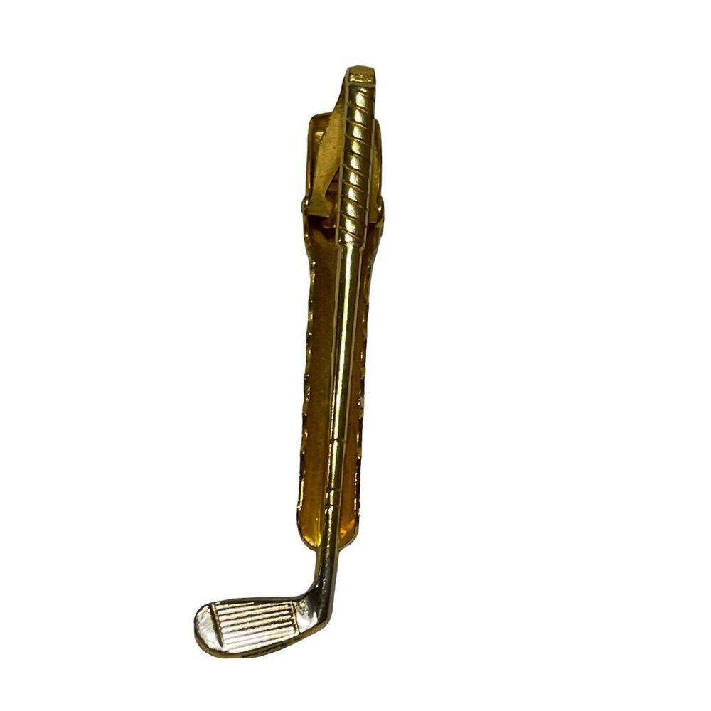 Vintage Goldtone Golf Club Golfer Men's Tie Clip Bar Tack